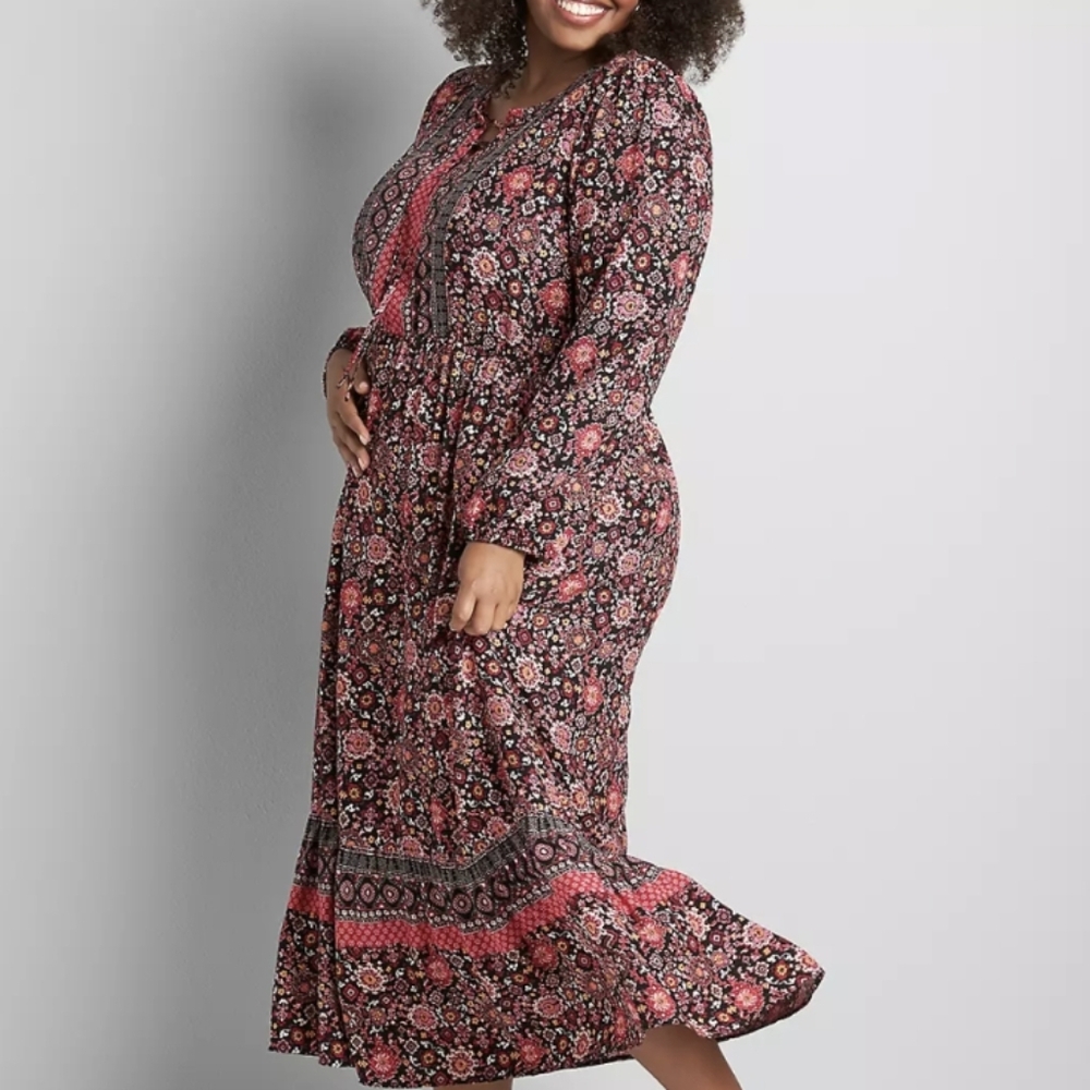 Lane Bryant Floral Boho Midi Dress Size 20 with Pockets!